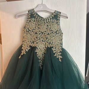 Toddler elegant - emerald green and gold sequin and tulle dress